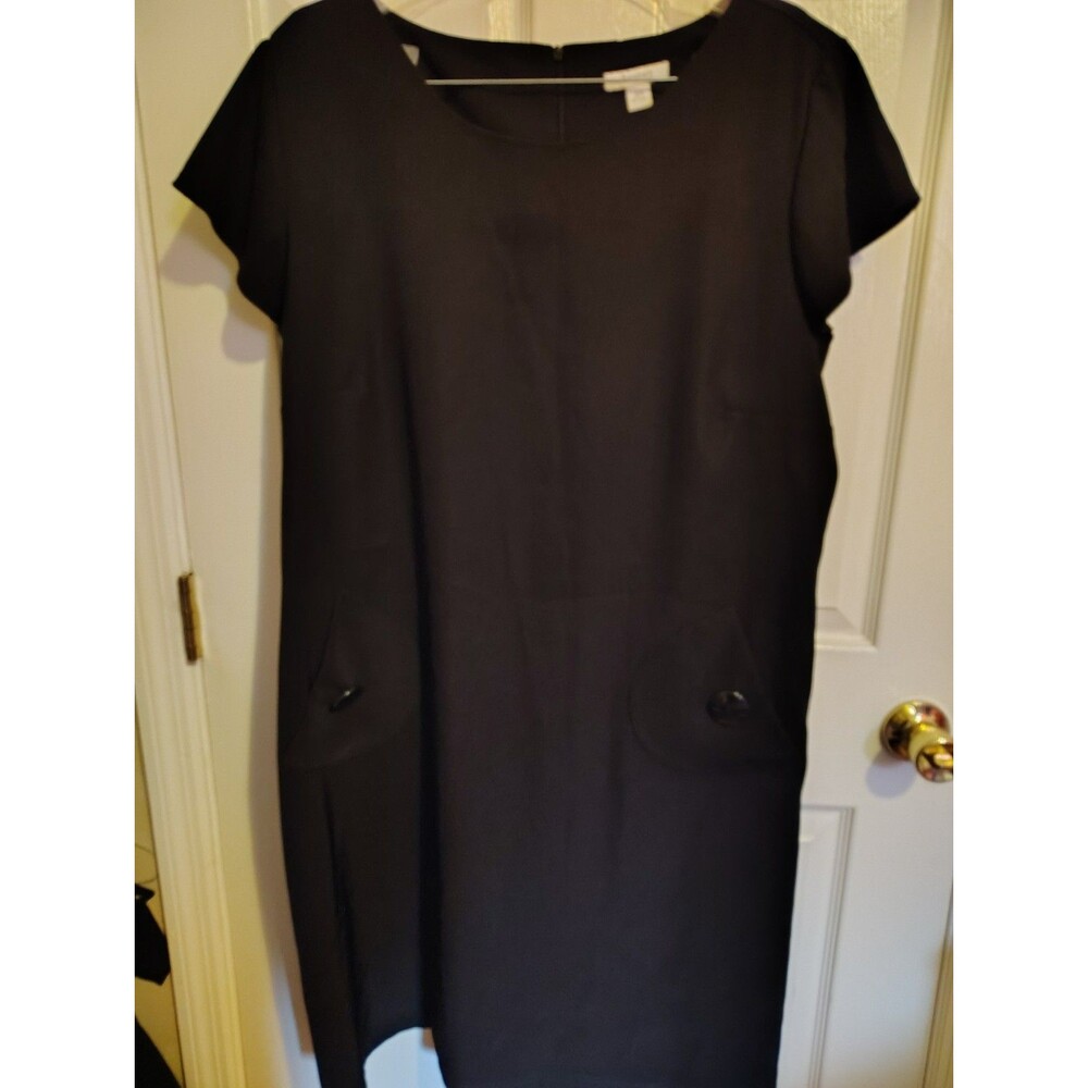dressbarn woman Women's Plus 18W Black Solid Scoop Neck Short Sleeve Knee Dress